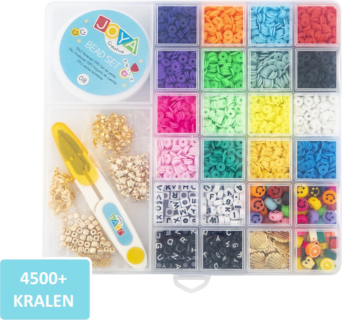 Joya Creative 4550+ Assortiment Sieraden Maken | Armbandjes maken voor meisjes | Katsuki - Smileys - Letterkralen - Bedels - Unicorn -  Polymeer Fruitkralen - Inclusief Elastisch Draad - Afknipper - DIY - Ketting maken